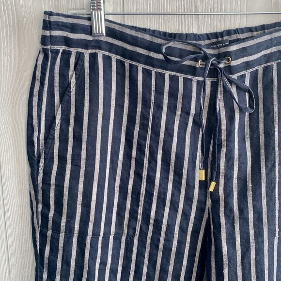 Ellen Tracy Blue Stripe Linen Pant Size Large NWT - Picture 2 of 5